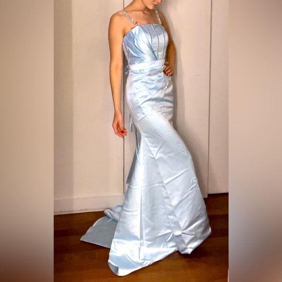 Grace Blue Satin Dress - Picture 1 of 8